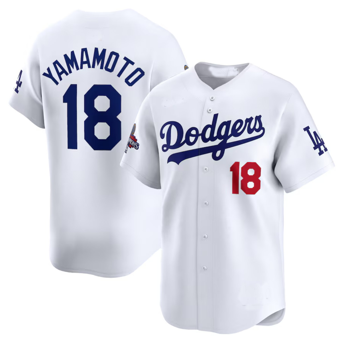 Los Angeles Dodgers #18 Yoshinobu Yamamoto White 2024 World Series Champions Home Limited Stitched Baseball Jersey