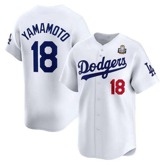 Los Angeles Dodgers #18 Yoshinobu Yamamoto White 2024 World Series Home Limited Stitched Baseball Jersey