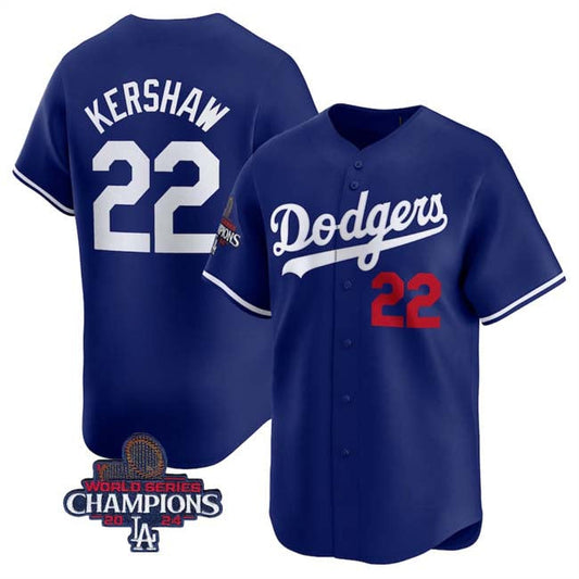 Los Angeles Dodgers #22 Clayton Kershaw Royal 2024 World Series Champions Alternate Limited Stitched Baseball Jersey