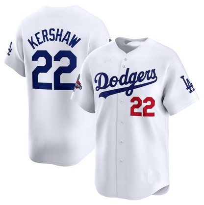 Los Angeles Dodgers #22 Clayton Kershaw White 2024 World Series Champions Home Limited Stitched Baseball Jersey