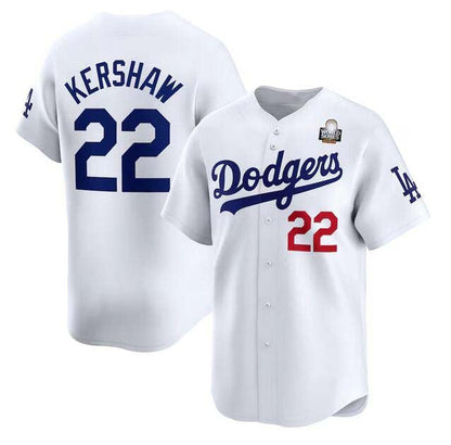 Los Angeles Dodgers #22 Clayton Kershaw White 2024 World Series Home Limited Stitched Baseball Jersey