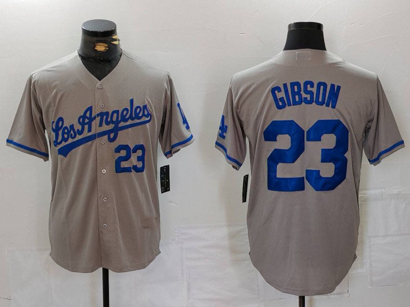 Los Angeles Dodgers #23 Kirk Gibson Number Grey With los Cool Base Stitched Baseball Jersey