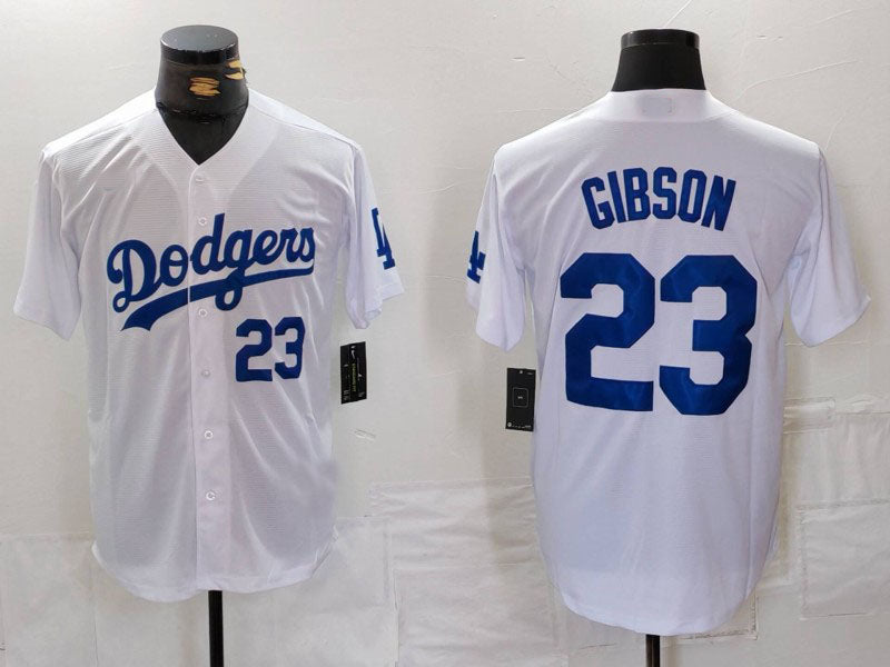 Los Angeles Dodgers #23 Kirk Gibson Number White Cool Base Stitched Baseball Jersey