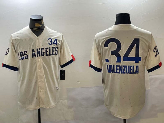 Los Angeles Dodgers #34 Fernando Valenzuela Authentic Collection Stitched Baseball Jersey