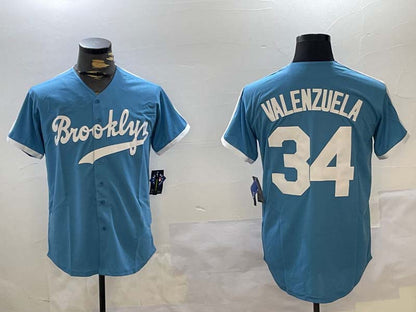 Los Angeles Dodgers #34 Fernando Valenzuela blue Authentic Collection Stitched Baseball Jersey