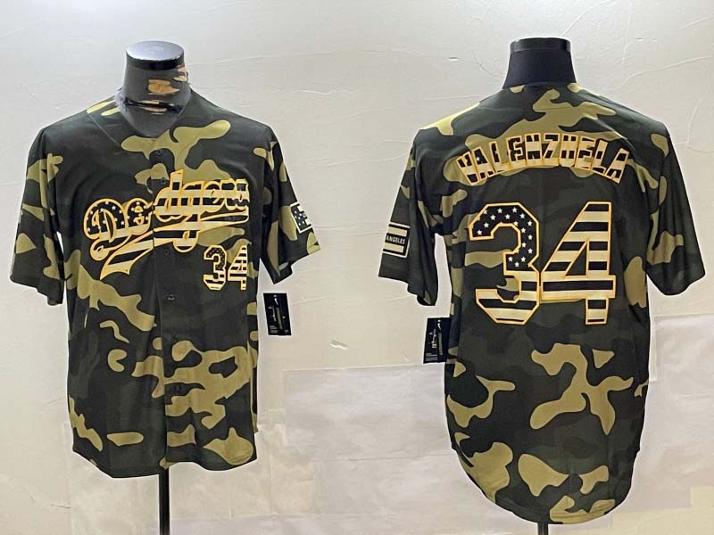 Los Angeles Dodgers #34 Fernando Valenzuela camo Authentic Collection Stitched Baseball Jersey