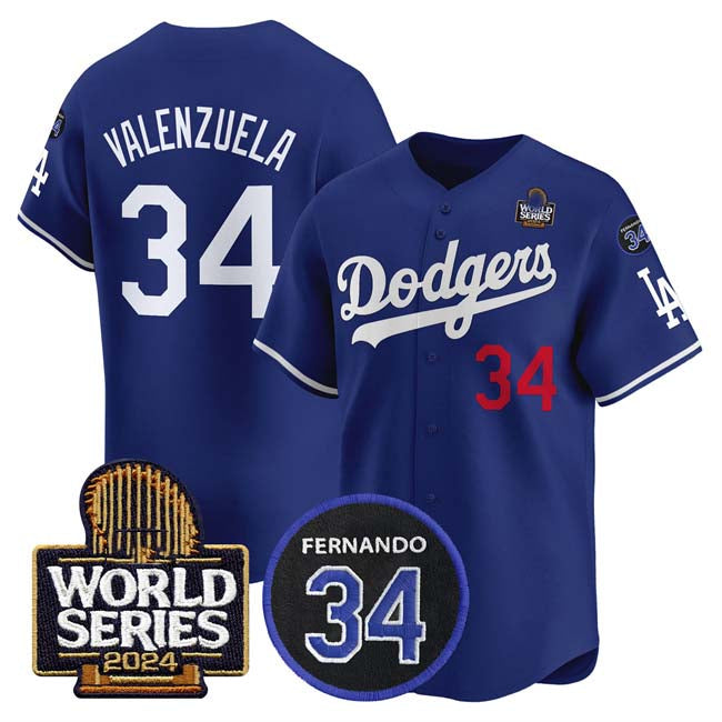 Los Angeles Dodgers #34 Toro Valenzuela Royal 2024 World Series With Fernando Memorial Patch Limited Stitched Baseball Jersey