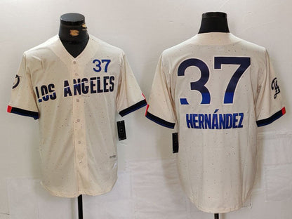 Los Angeles Dodgers #37 Teoscar Hernández Cream 2024 City Connect Limited Stitched Baseball Jerseys