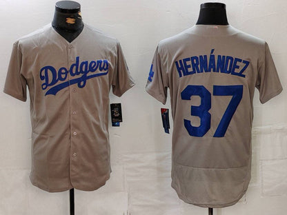 Los Angeles Dodgers #37 Teoscar Hernandez Grey Flex Base Stitched Baseball Jerseys