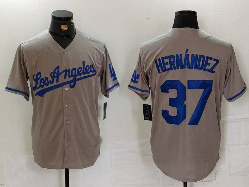 Los Angeles Dodgers #37 Teoscar Hernandez Grey With Los Cool Base Stitched Baseball Jerseys