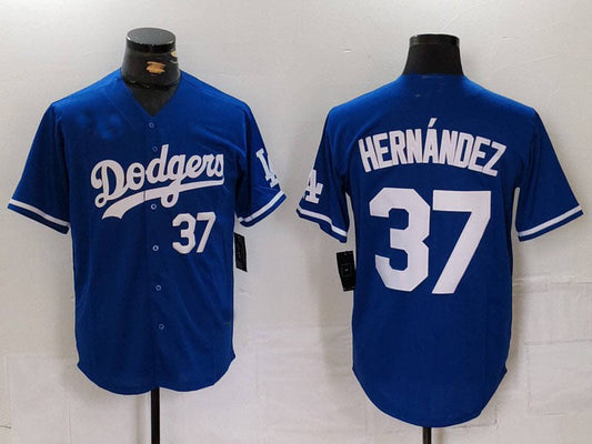 Los Angeles Dodgers #37 Teoscar Hernandez Number Blue Cool Base Stitched Baseball Jerseys