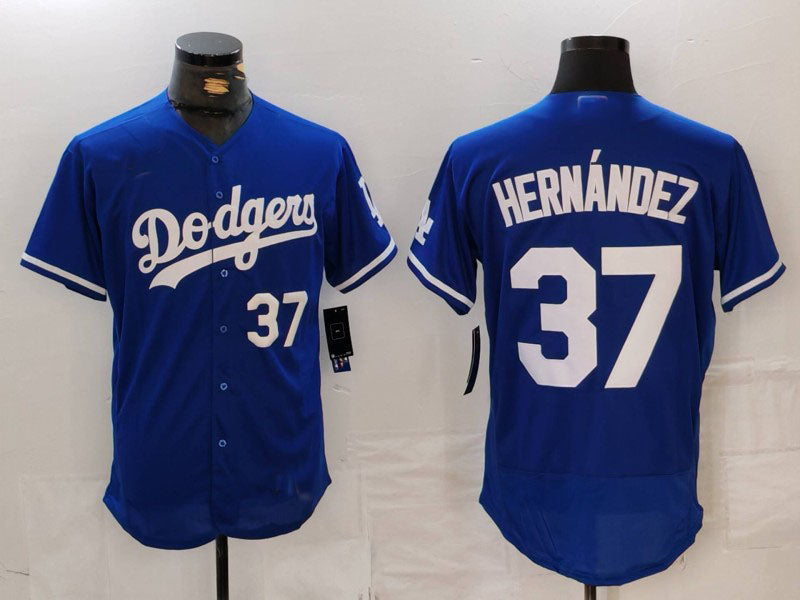 Los Angeles Dodgers #37 Teoscar Hernandez Number Blue Flex Base Stitched Baseball Jerseys