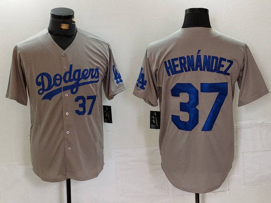 Los Angeles Dodgers #37 Teoscar Hernandez Number Grey Cool Base Stitched Baseball Jerseys