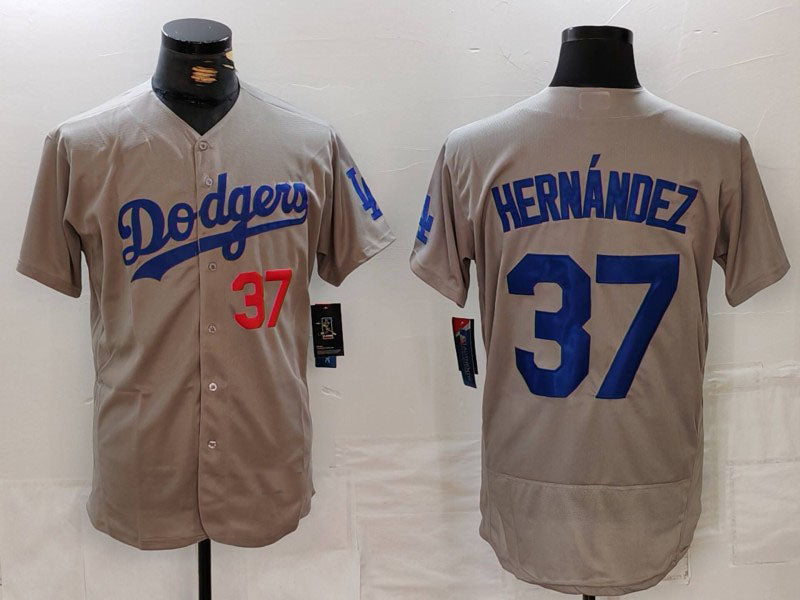 Los Angeles Dodgers #37 Teoscar Hernandez Number Grey Flex Base Stitched Baseball Jerseys