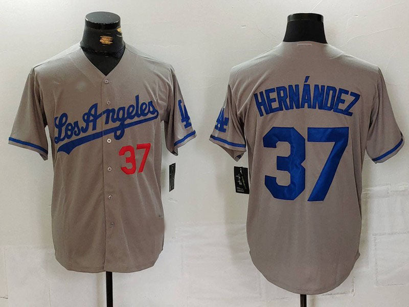 Los Angeles Dodgers #37 Teoscar Hernandez Number Grey With Los Cool Base Stitched Baseball Jerseys