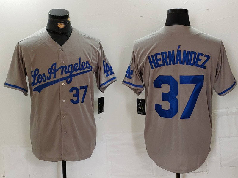 Los Angeles Dodgers #37 Teoscar Hernandez Number Grey With Los Cool Base Stitched Baseball Jerseys