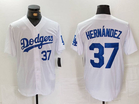 Los Angeles Dodgers #37 Teoscar Hernandez Number White Cool Base Stitched Baseball Jerseys