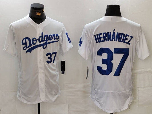 Los Angeles Dodgers #37 Teoscar Hernandez Number White Flex Base Stitched Baseball Jerseys