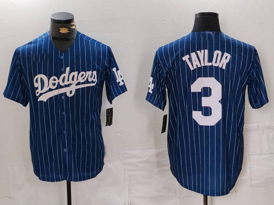 Los Angeles Dodgers #3 Chris Taylor Navy Pinstripe Stitched Cool Base Baseball Jersey