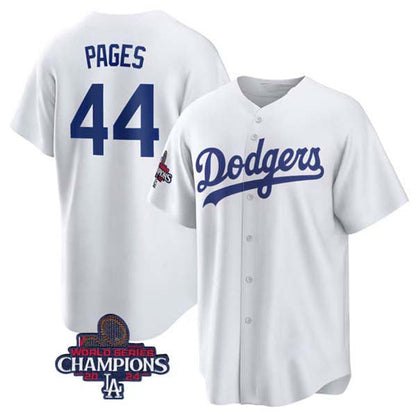 Los Angeles Dodgers #44 Andy Pages White 2024 World Series Champions Cool Base Stitched Baseball Jersey