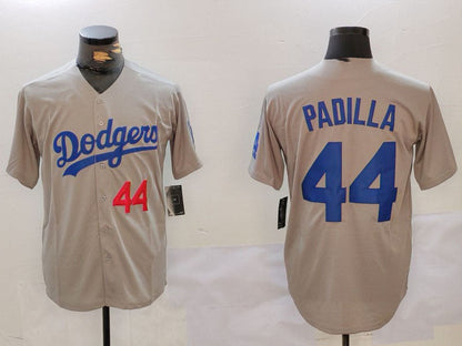 Los Angeles Dodgers #44 Vicente Padilla Number Grey Cool Base Stitched Baseball Jersey