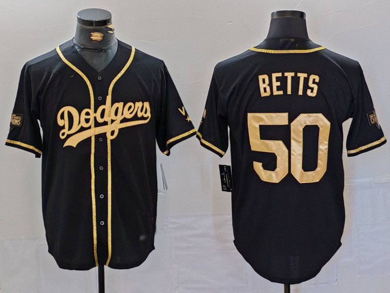 Los Angeles Dodgers #50 Mookie Betts Black Gold World Series Champions Cool Base Stitched Baseball Jerseys