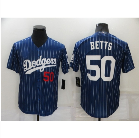 Los Angeles Dodgers #50 Mookie Betts Blue Pinstripe Stitched Cool Base Jersey Baseball Jerseys