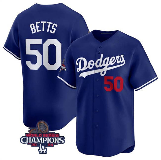 Los Angeles Dodgers #50 Mookie Betts Royal 2024 World Series Champions Alternate Limited Stitched Baseball Jersey