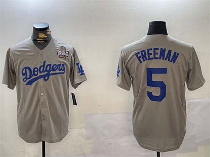 Los Angeles Dodgers #5 Freddie Freeman Grey 2024 World Series Cool Base Stitched Baseball Jersey