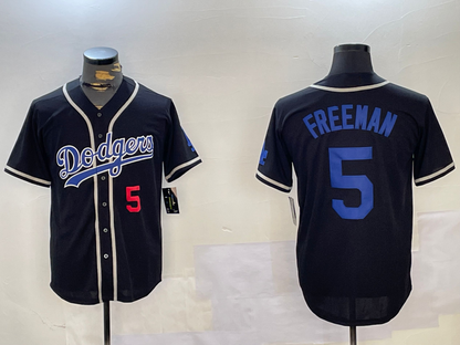 Los Angeles Dodgers #5 Freddie Freeman Number Black Cool Base Stitched Baseball Jersey