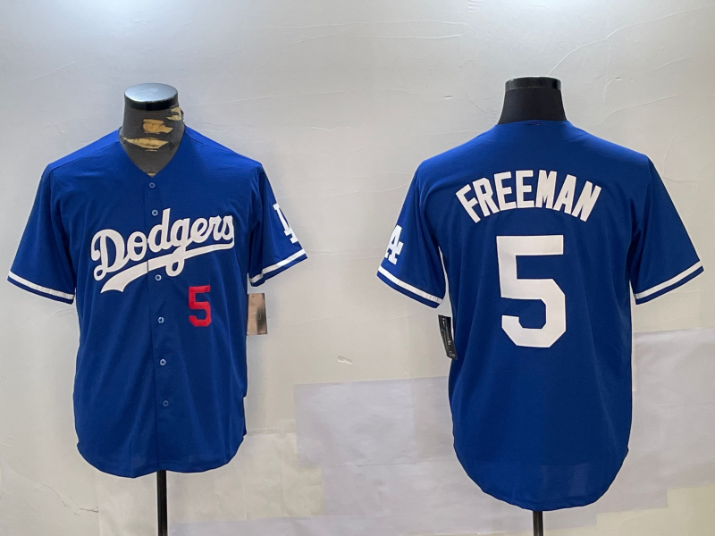 Los Angeles Dodgers #5 Freddie Freeman Number Blue Cool Base Stitched Baseball Jersey