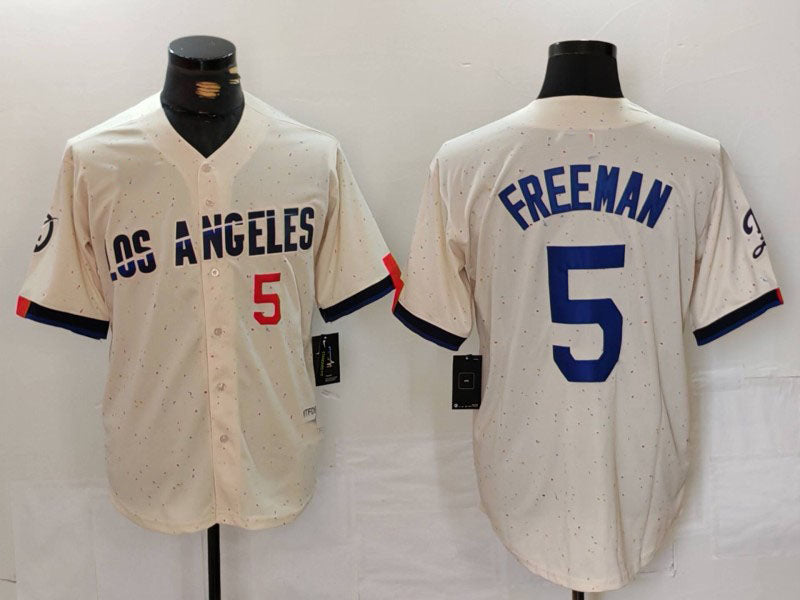 Los Angeles Dodgers #5 Freddie Freeman Number Cream 2024 City Connect Limited Stitched Baseball Jerseys