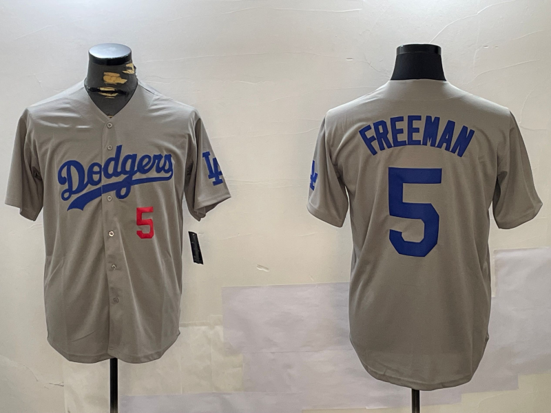 Los Angeles Dodgers #5 Freddie Freeman Number Grey Cool Base Stitched Baseball Jersey