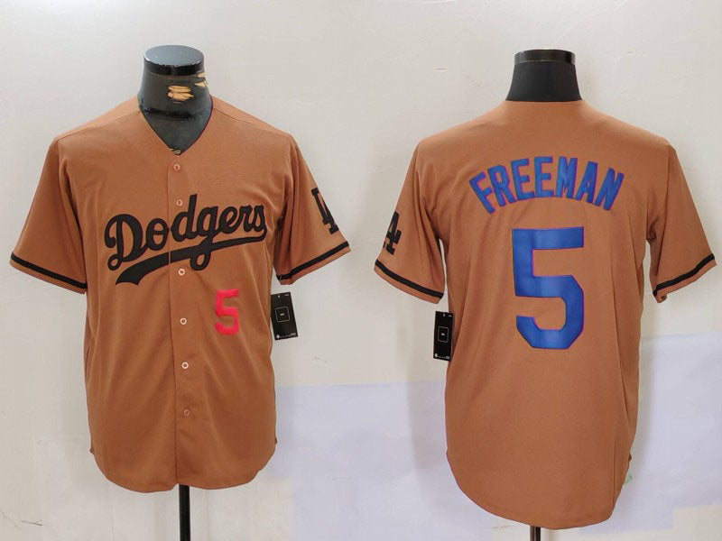 Los Angeles Dodgers #5 Freddie Freeman Number Olive Cool Base Limited Stitched Baseball Jerseys