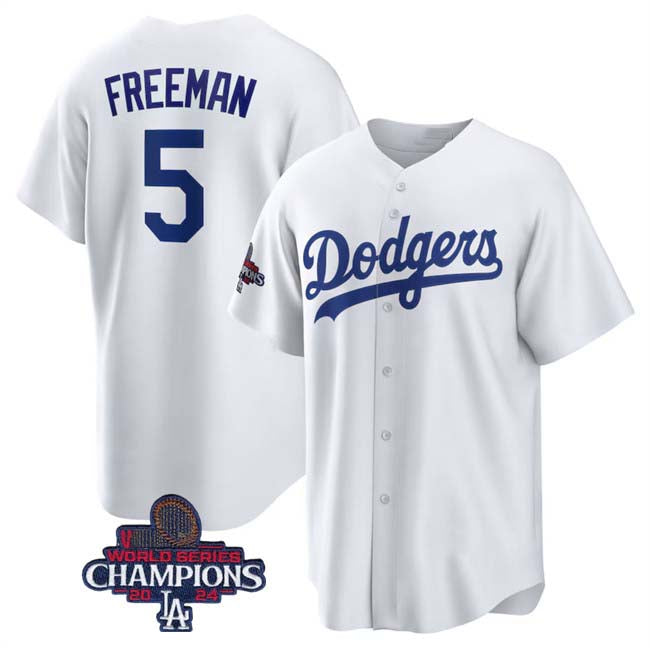 Los Angeles Dodgers #5 Freddie Freeman White 2024 World Series Champions Cool Base Stitched Baseball Jersey