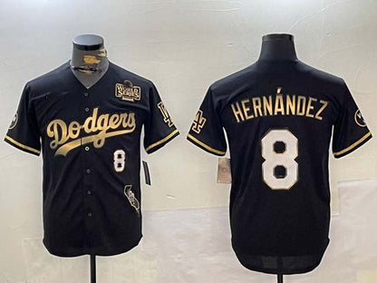 Los Angeles Dodgers #8 Enrique Hernández Black Gold 2024 World Series With Vin & California Patch Vapor Premier Limited Stitched Baseball Jersey