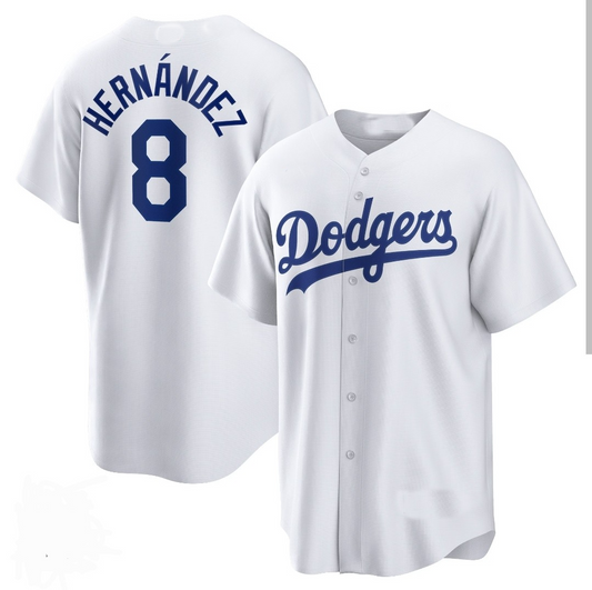 Los Angeles Dodgers #8 Enrique Hernández White Cool Base Stitched Baseball Jersey