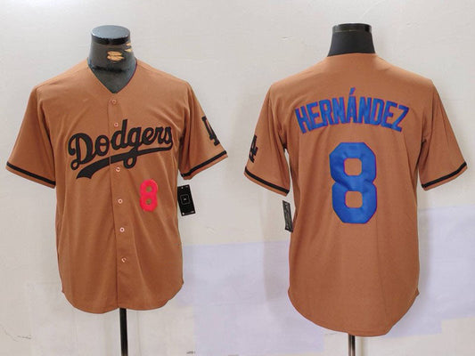 Los Angeles Dodgers #8 Kike Hernandez Number Olive Cool Base Limited Stitched Baseball Jerseys