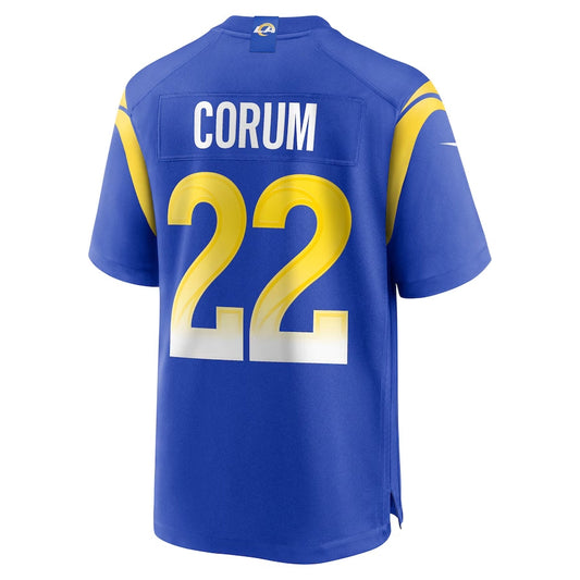 LA.Rams #22 Blake Corum 2024 Draft Game Player Jersey - Royal American Football Jersey