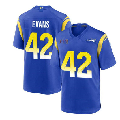 LA.Rams #42 Ethan Evans Super Bowl LVI Game Jersey - Royal Stitched American Football Jersey