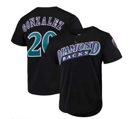 #20 Luis Gonzalez Arizona Diamondbacks Mitchell & Ness Cooperstown Collection Mesh Batting Practice Button-Up Jersey - Black Stitches Baseball Jerseys