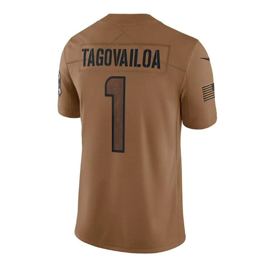 M.Dolphins #1 Tua Tagovailoa Brown 2023 Salute To Service Limited Stitched Jerseys