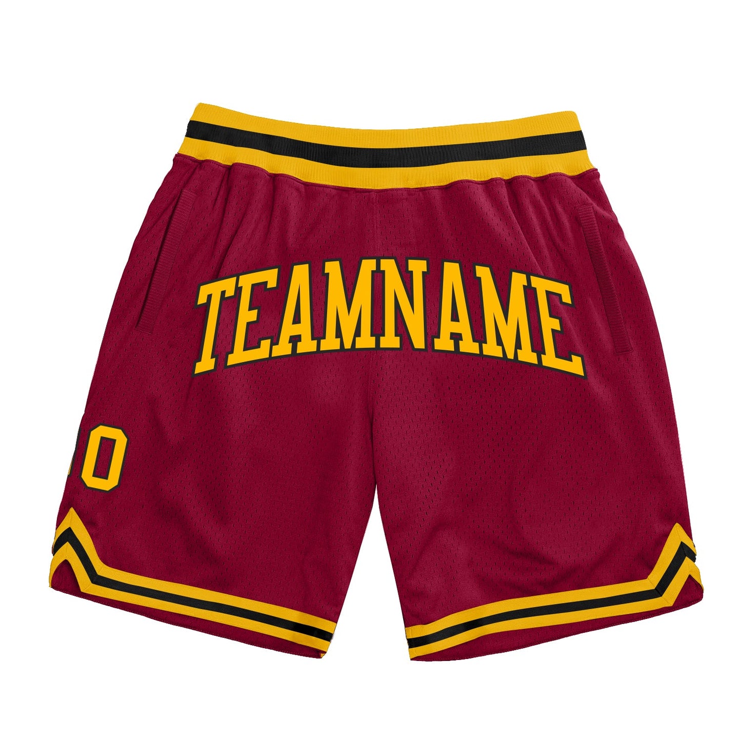 Custom Maroon Gold-Black Authentic Throwback Basketball Shorts