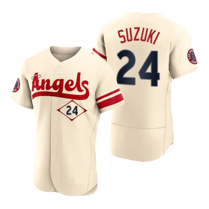 Baseball Jerseys Men Los Angeles Angels #24 Kurt Suzuki Cream Stitched 2022 City Connect Jersey