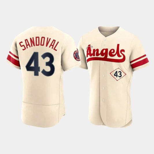 Baseball Jerseys Men Los Angeles Angels #43 Patrick Sandoval Cream Stitched 2022 City Connect Jersey