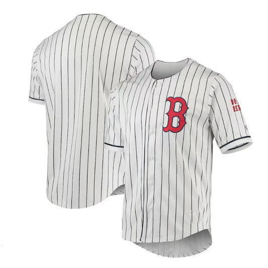 Boston Red Sox  True-Fan White Navy Pinstripe Jersey Baseball Jerseys