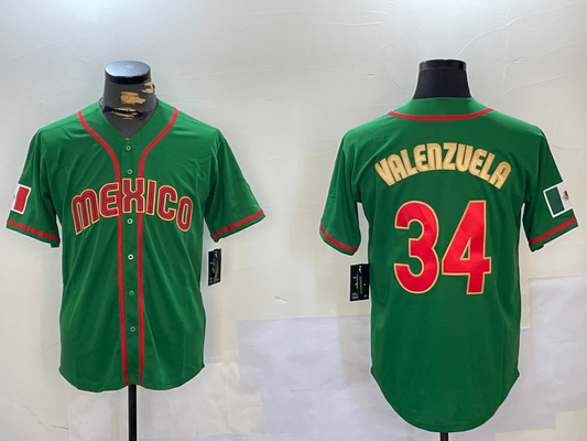 Mexico Baseball #34 Fernando Valenzuela 2023 Green Gold World Classic Stitched Jersey