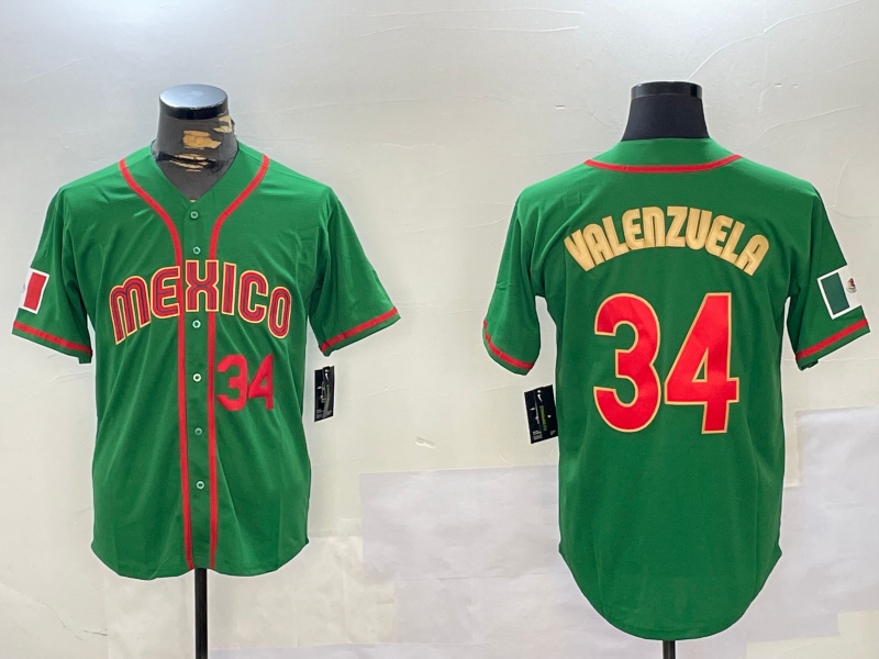 Mexico Baseball #34 Fernando Valenzuela Number 2023 Green Gold World Classic Stitched Jersey