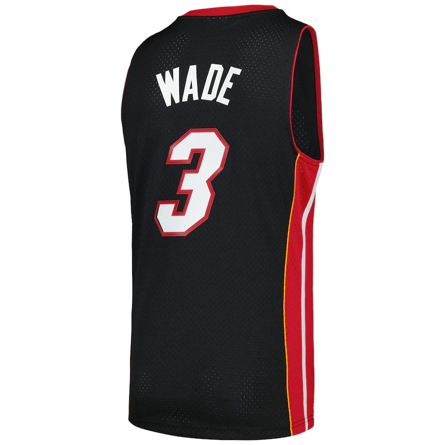 M.Heat #3 Dwyane Wade Mitchell & Ness 2012-13 Hardwood Classics Swingman Jersey - Black Stitched American Basketball Jersey