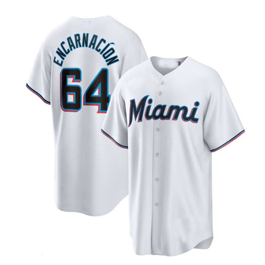 Miami Marlins #64 Jerar Encarnaci¨®n White Home Replica Player Jersey Baseball Jerseys